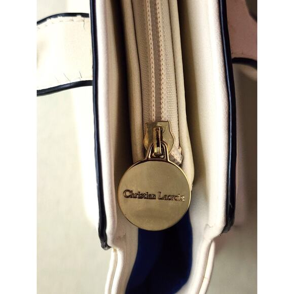 PURSE-CHRISTIAN LACROIX-Cream/Beige-Handles-Large-Faux Leather-Tote-Zippers - Picture 11 of 16